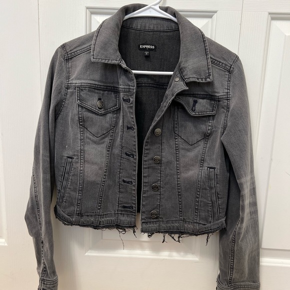 Distressed black/charcoal color denim jacket. - Picture 1 of 4